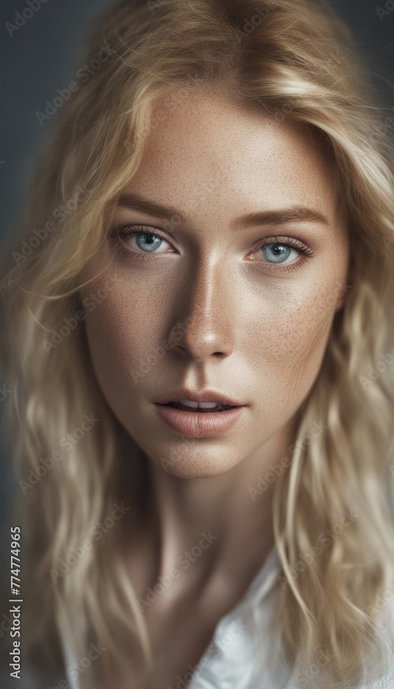 Portrait of a girl with freckles and white hair Portrait of a girl with freckles and white hair