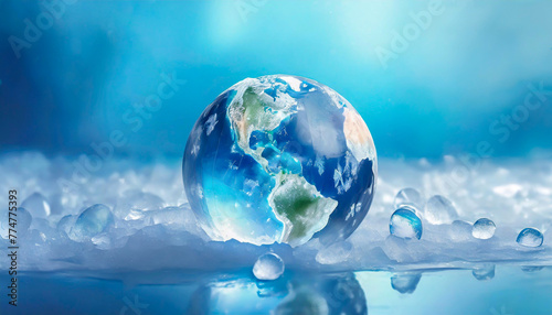 Fototapeta Naklejka Na Ścianę i Meble -  Frozen planet earth with cracks in ice, Earth day, climate change concept