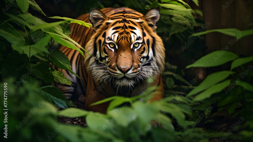 Bengal tiger in the forest on a blurred background Bengal tiger in the forest on a blurred background