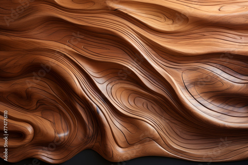 Abstract wooden waves texture on a dark background.