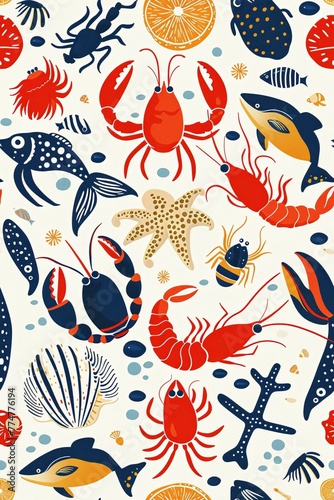 Cartoon seafood spread, a ocean feast pattern