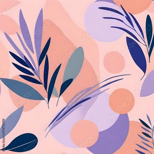 Leaves and floral pattern in plain background