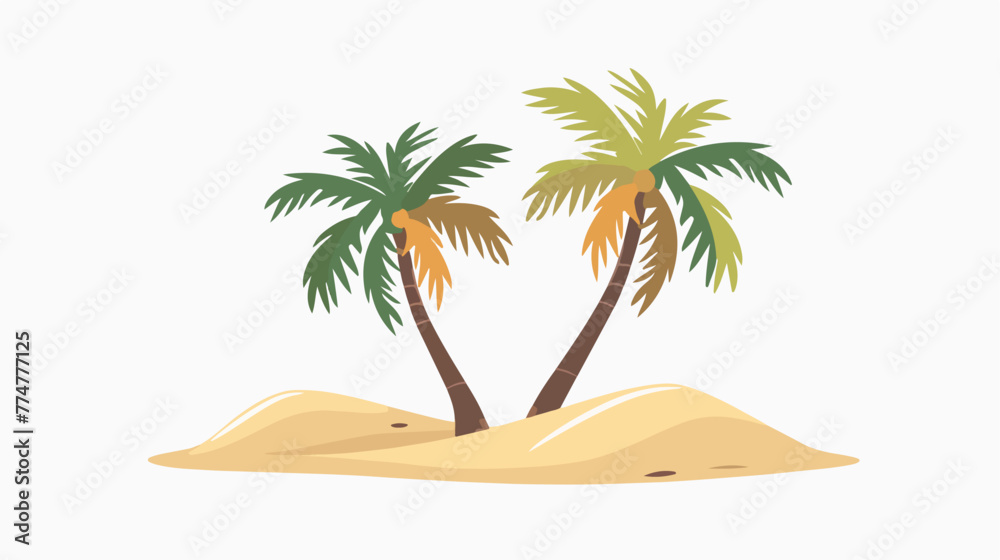 Two palm trees on the sand - vector. Flat vector 