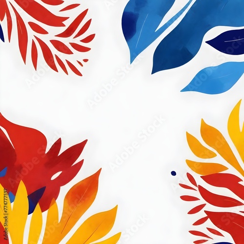 Abstract leaves pattern red yellow and blue on white background