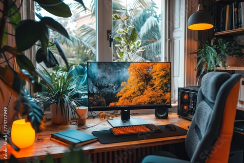 Inviting Home Office with a View of Greenery