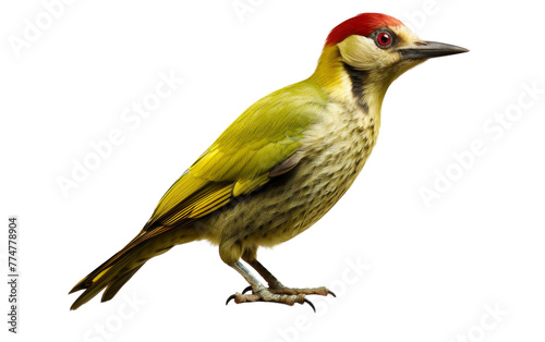 A colorful yellow bird with a striking red head perches elegantly on a branch