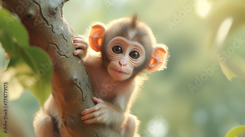 Cute baby monkey playing in Indian Forest