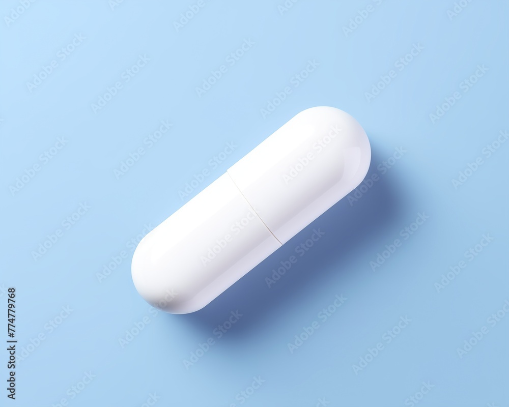 Pill isolated on light blue background. Macro shot. Ai Generative