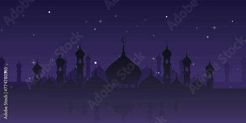 Ramadan Kareem background. Vector illustration with a mosque background. Background for Eid Mubarak, Islamic book cover