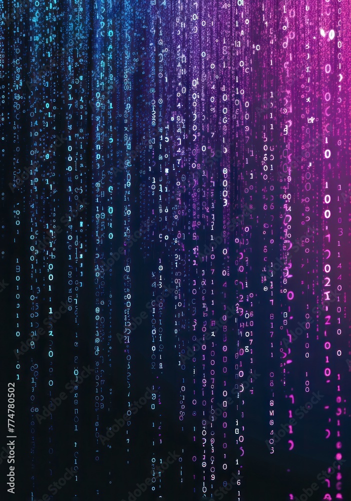 Obraz premium Virtual matrix 3D background, representation for business. Futuristic data techno binary code neon glowing background.