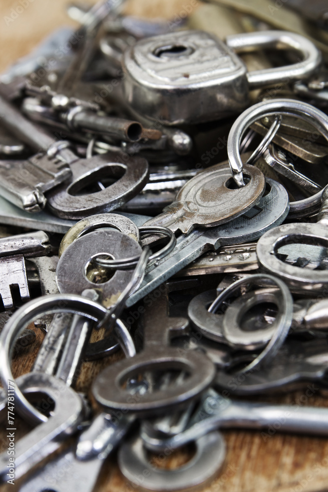 Heap of different old keys for door Heap of different old keys for door