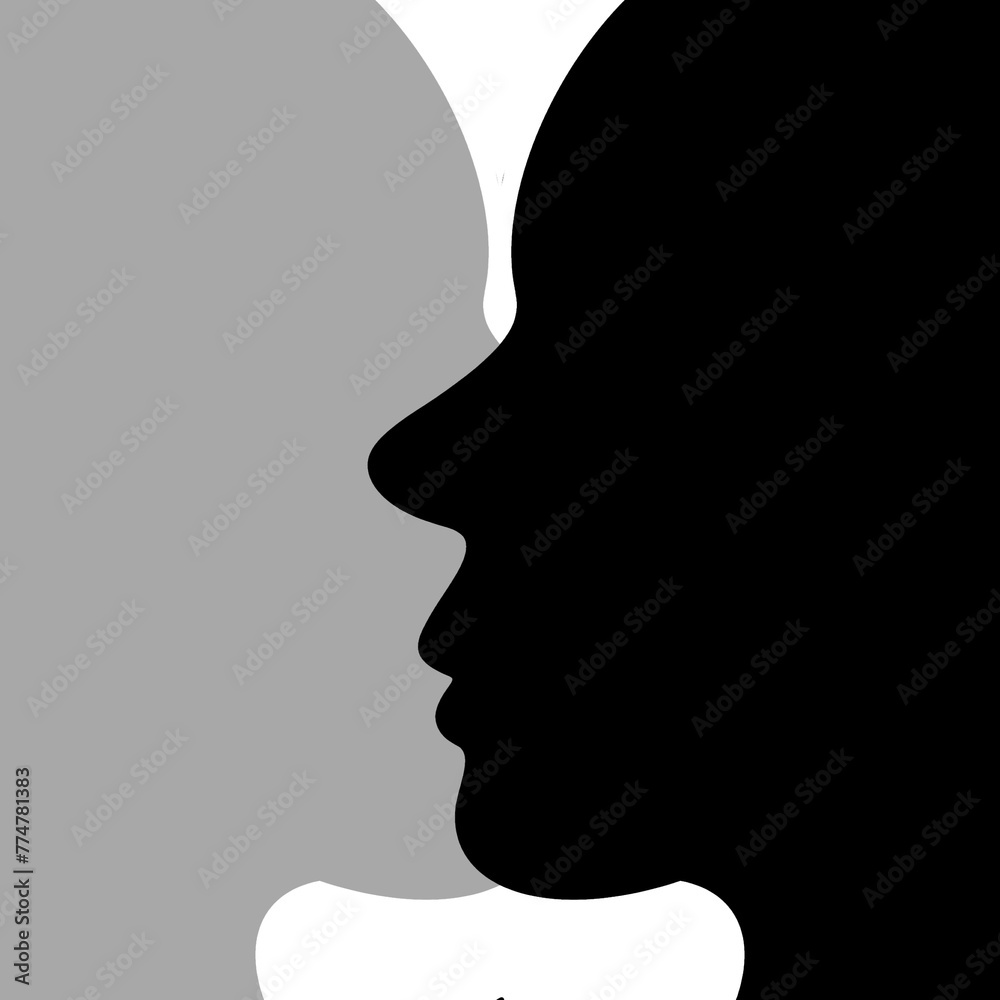 Two faces silhouette black and white illustration, people 