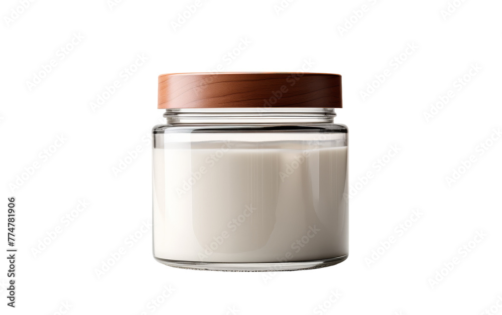A glass jar filled with a mysterious white substance, glowing softly in the dim light A glass jar filled with a mysterious white substance, glowing softly in the dim light