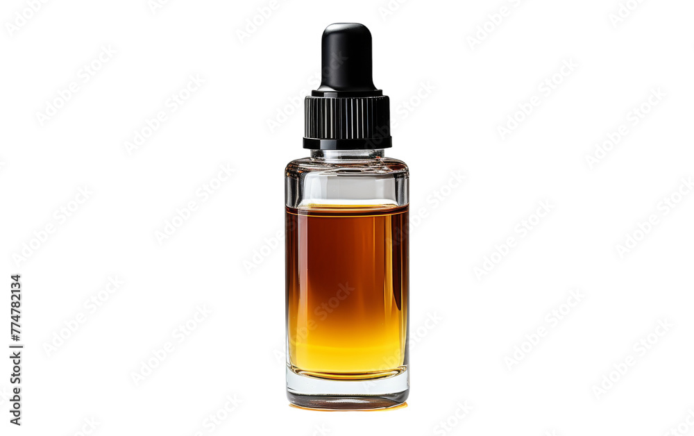 Glass bottle filled with liquid, set against a white background Glass bottle filled with liquid, set against a white background