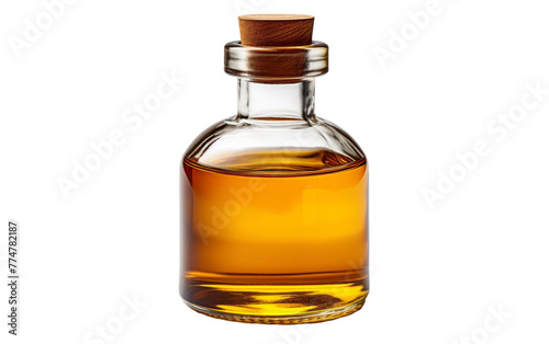 A bottle of oil sealed with a wooden stopper, exuding a sense of ancient mystery and natural purity