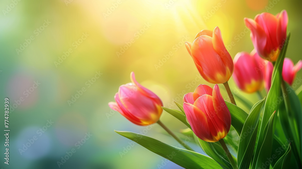 Tulips in bloom. Spring flowers in the garden. Bokeh background. Tulips in bloom. Spring flowers in the garden. Bokeh background.