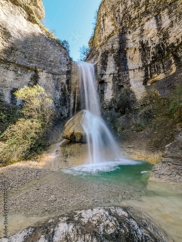 Rochecolombe waterfall in a rock setting