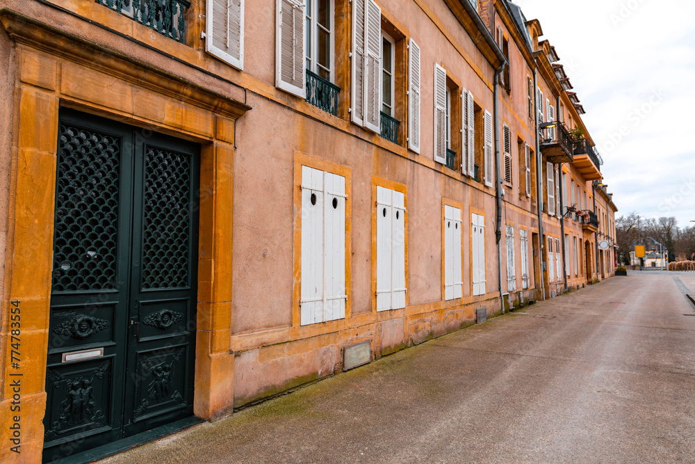 Street view and typical french buildings in Metz, France