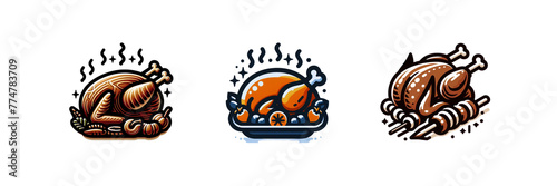 Set of Icon of roast turkey vector illustration, isolated over on transparent white background photo