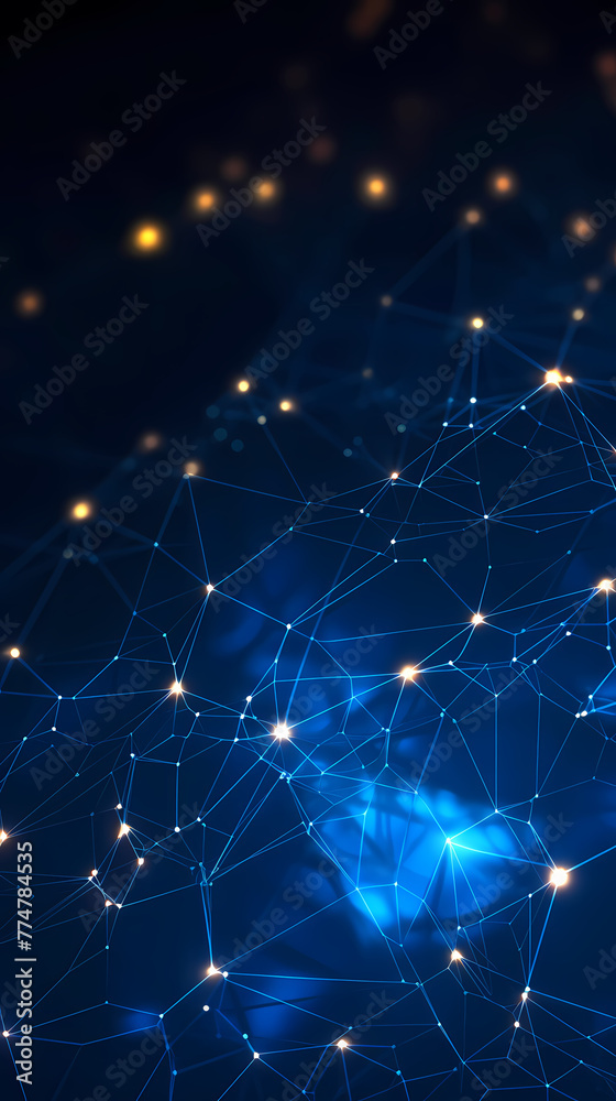 Fototapeta premium Connected lines and dots on dark blue background