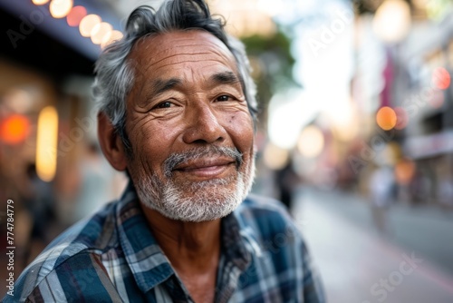Portrait of an old Asian man with a beard in the street
