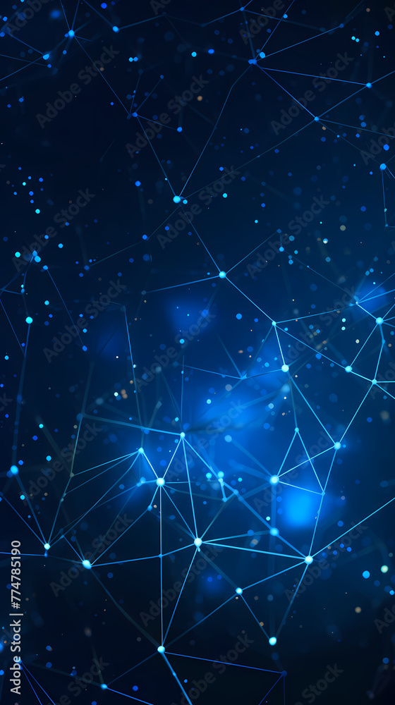 Connected lines and dots on dark blue background Connected lines and dots on dark blue background