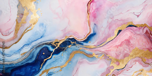 Abstract blue and pink marble texture with gold 