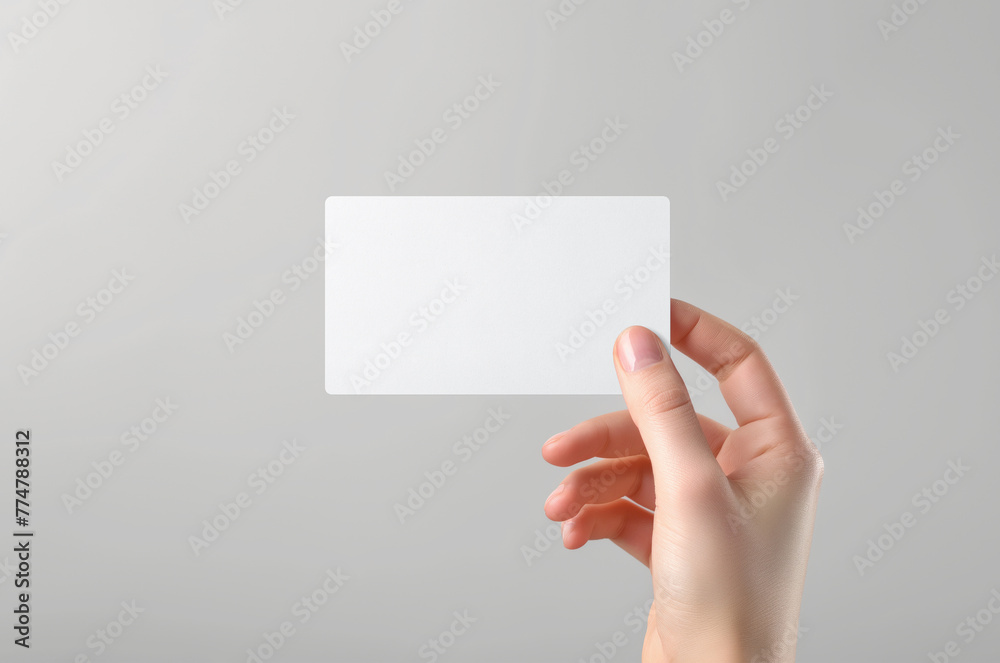 Business card mockup in woman hand. Blank calling card template on isolated background. Generative ai Business card mockup in woman hand. Blank calling card template on isolated background. Generative ai
