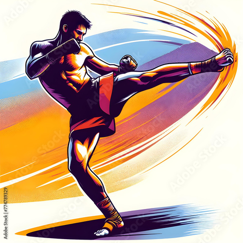 Dynamic Muay Thai Fighter Illustration in Action