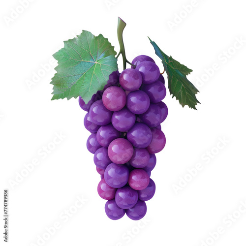 Purple grapes with green leaves on a Transparent Background