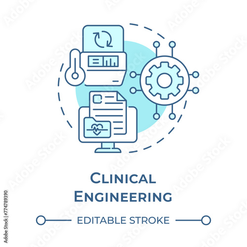 Clinical engineering soft blue concept icon. Medical equipment. Patient monitoring and care. Round shape line illustration. Abstract idea. Graphic design. Easy to use in presentation