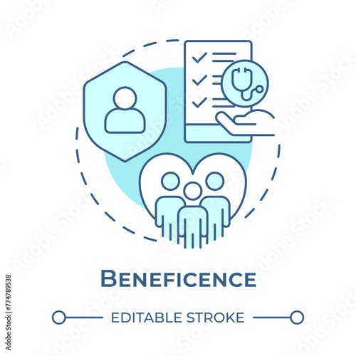 Beneficence soft blue concept icon. Principle of bioethics. Compassion and patient protection. Round shape line illustration. Abstract idea. Graphic design. Easy to use in presentation