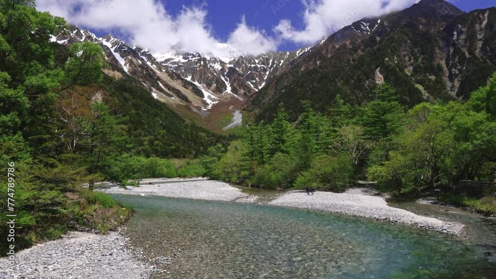 River Azusa flowing through the Kamikochi valley in the Japanese Northern Alps River Azusa flowing through the Kamikochi valley in the Japanese Northern Alps