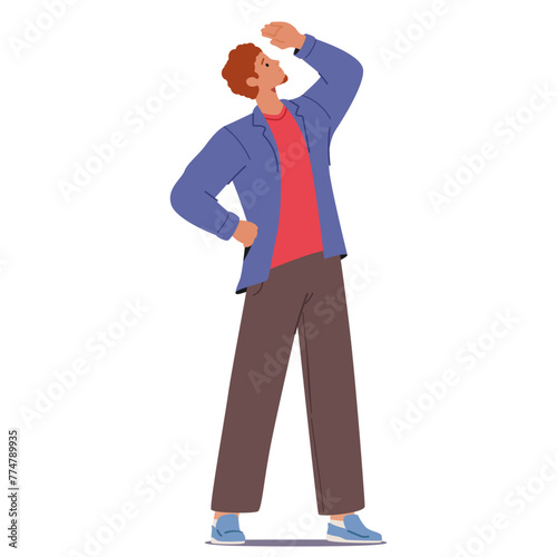 Man Tilts His Head, Eyes Lifting Towards The Heaven, Curiosity Or Wonder Etched On His Face. Male Character Look Upwards