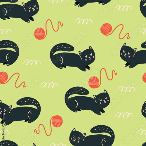 seamless pattern with black cat