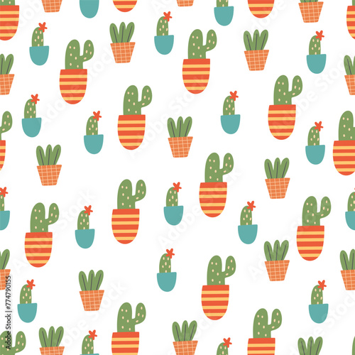 seamless pattern with green cactus 