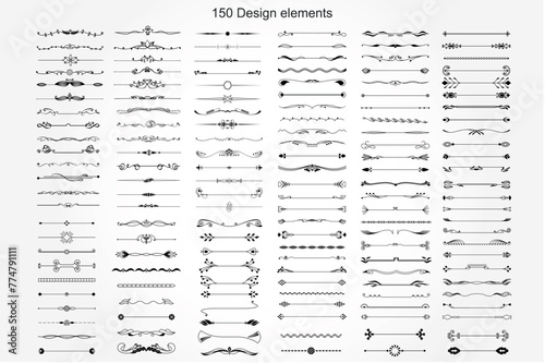 150 Vector Exquisite Ornamental and Page Decoration Designs elements. © Tapilipa