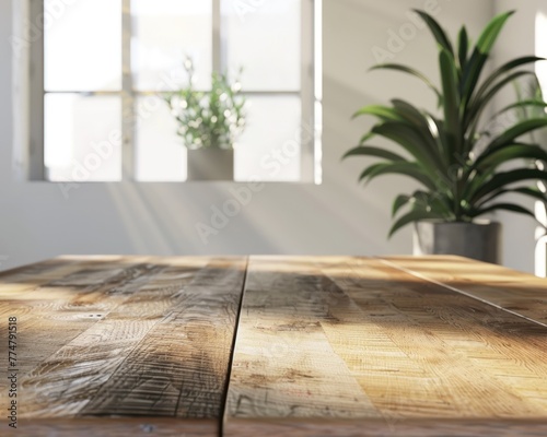 Sleek modern wooden table in a minimalist apartment urban chic photo