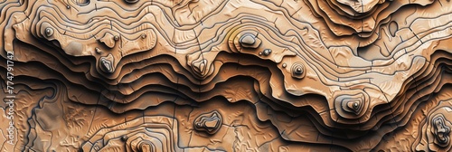 Aerial topographic map pattern, detailing the varied terrains of Wildlands from mountains to jungles and deserts, with elevation lines and waypoints created with Generative AI Technology