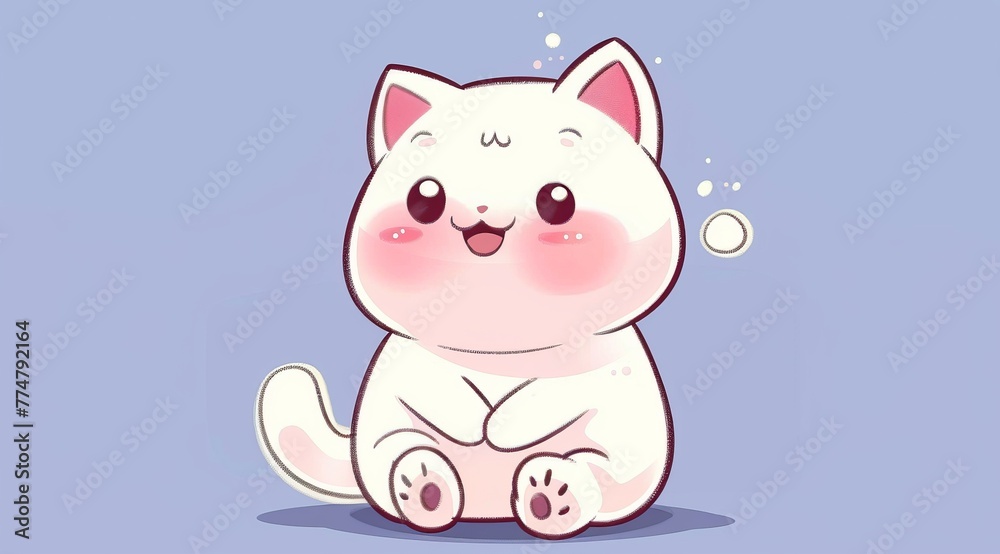 White Cat Sitting on Top of Blue Floor White Cat Sitting on Top of Blue Floor