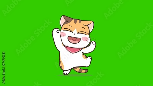 Cute cat animation on green screen