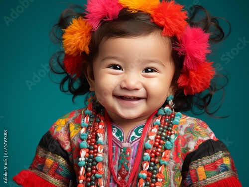 Little Girl Wearing Colorful Headpiece