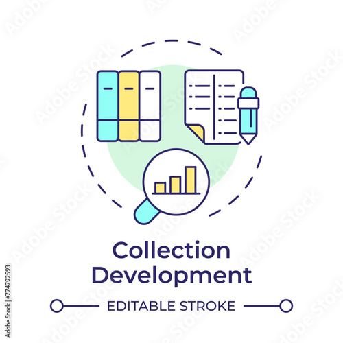 Collection development multi color concept icon. Personalized recommendations. User preferences. Round shape line illustration. Abstract idea. Graphic design. Easy to use in infographic, blog post