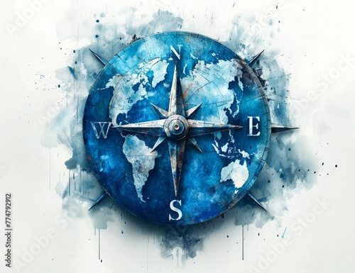 Blue compass rose on top of...