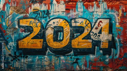 graffiti art on an outdoor wall showing "2024"