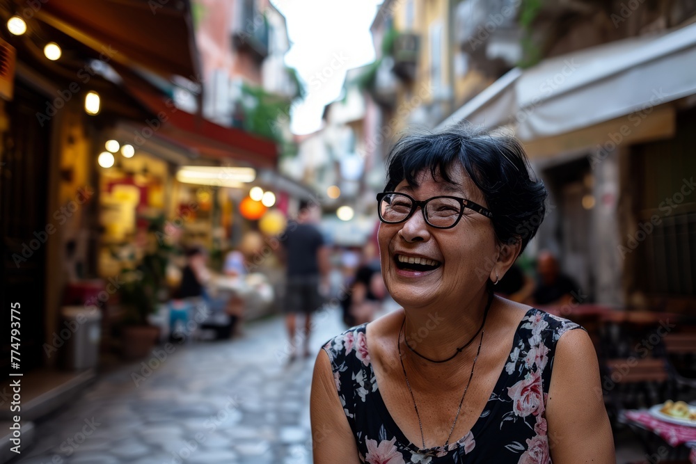 Mature Asian woman traveling in the old town of Dubrovnik, Croatia