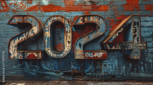 graffiti art on an outdoor wall showing "2024"