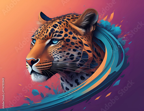 Leopard mit abstraktem Hals und blauen Augen