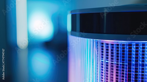 A close-up of a UV light air purifier using light to eliminate airborne pathogens photo