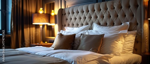 An elegant bed with a tufted headboard luxurious silk sheets